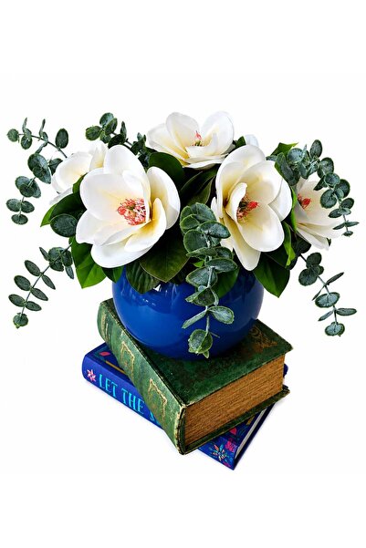Genel Markalar Blue Magnolia – Dekoratif Yapay Manolya Çiçek Aranjmanı, Mavi ...