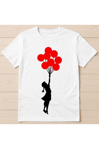 Banksy Balloon Girl Music Baskılı Unisex Oversize T-Shirt
