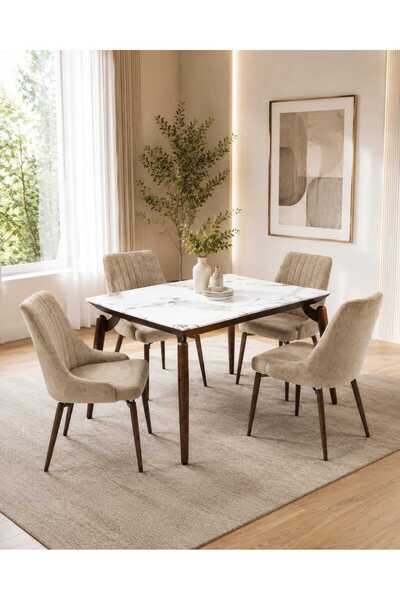 TrentonGCC طقم طاولة طعام رويال رخامية مع 4 كراسي - طاولة طعام عصرية أنيقة، ك...