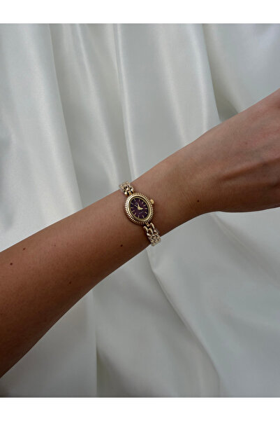 Kadın Gold Oval Kadranlı Vintage Bileklik Tasarım Çelik Kordon Analog Quartz Kol Saati - Bordo – Krem – Yeşil