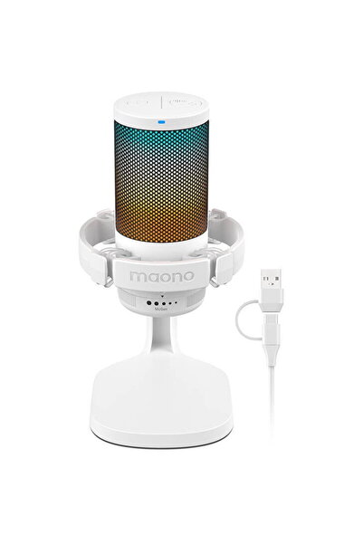 MAONO Microfon de gaming DGM20 cu suport de birou, iluminare LED, cardioid, alb