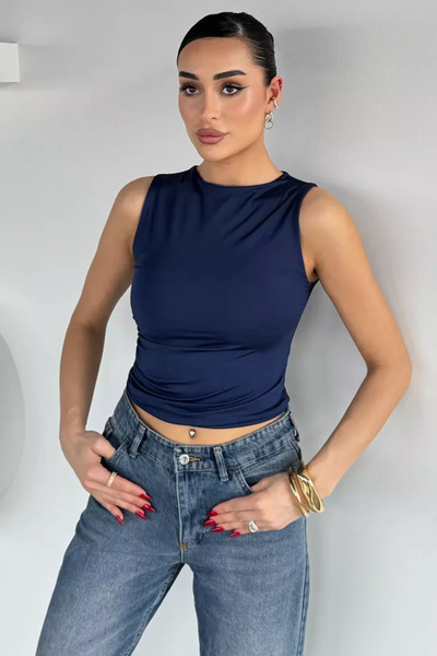 TOZLU Women's Lycra Blouse with Side Gathered Detail