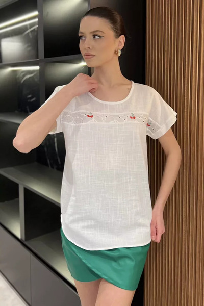 TOZLU Embroidered Women's Linen Blouse