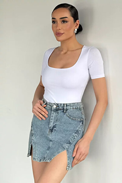 TOZLU Bluză crop top cu guler pătrat pentru femei
