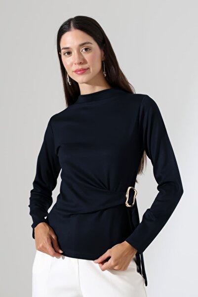 Sabr Women's Modal Side Buckle Draped Long Sleeve Blouse