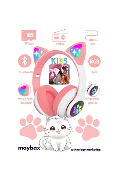 YAHYA KOSIF Kablosuz Bluetooth 5.0 Led Işıklı Kedili Kulaklık