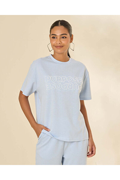 REDTAG Women Blue Brush Embroidered Active T-Shirt