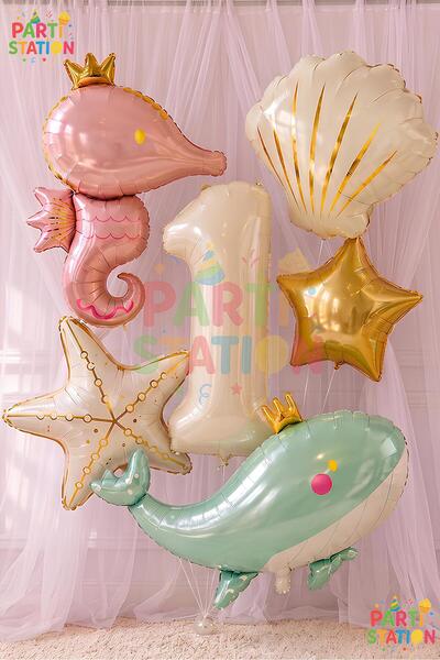 Parti Station Mermaid Themed Balloon Set 1 Year Old - 6 Pieces Extra Large Si...