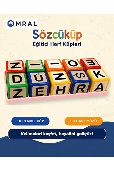 OMRAL Sözcüküp 10'lu Eğitici Harf Küpleri – 60 Harf Yüzü, Kelime ve Hece Oyunu