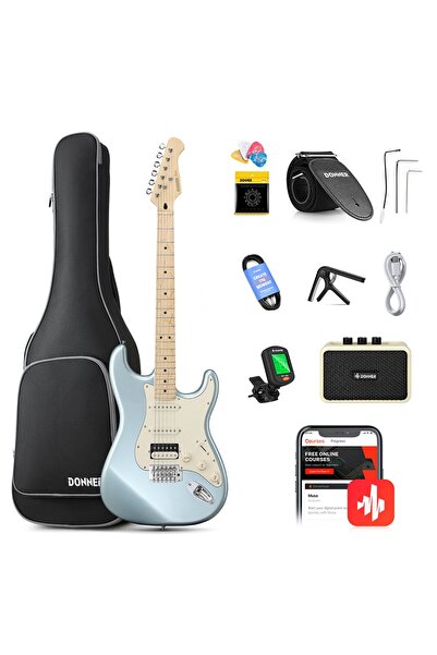 Donner DST Seeker Deluxe Amfili Elektro Gitar Seti (Metallic Blue)