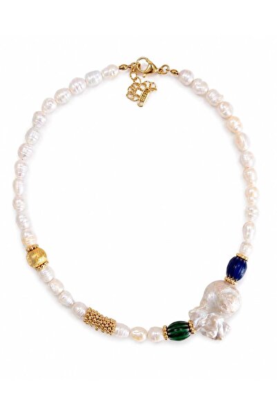 Venus Design Steel Natural Baroque Pearl Necklace