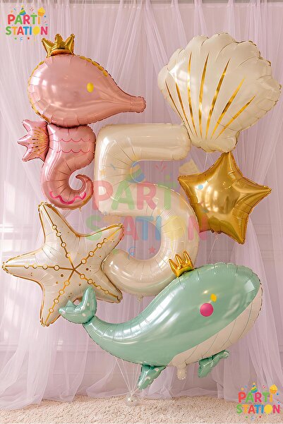 Parti Station Mermaid Themed Balloon Set for 5 Years Old - 6 Pieces Extra Lar...