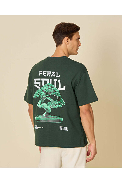 REDTAG Men Green Front And Back Print Active T-Shirt