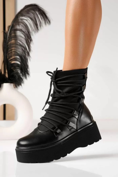 Zaira Women's black padded boots made of eco- Leather Kaia #30035 - 38