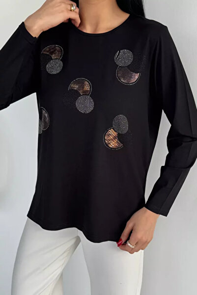 TOZLU Crew Neck Stoned Mother Combed Cotton Blouse