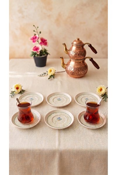Tezyinat Wood Mira Porcelain 6-Piece Tea Plate Set