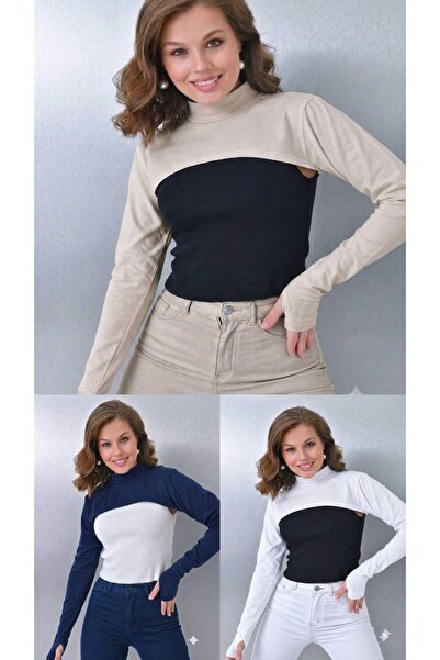 ALDAIYR 3-Piece Fingered Hijab Neck Collar |   Yakali Long Sleeve Sleeved Bod...