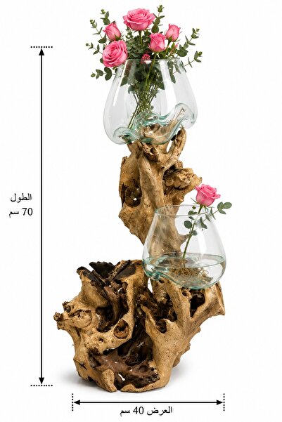 Generic فازة زجاجية فنية بقاعدة خشب – تحفة ديكور فاخرة متعددة الاستخدام