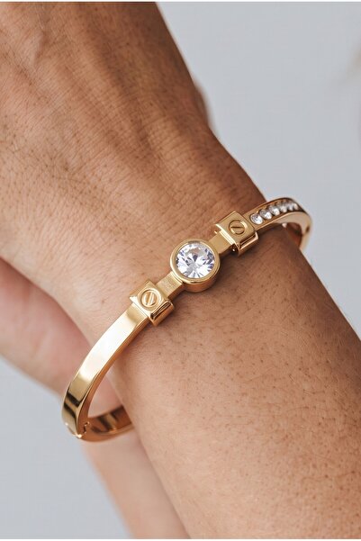 NBS Beautiful Naturel Stones Gold Color Stone Women's Bracelet with Plated Fi...