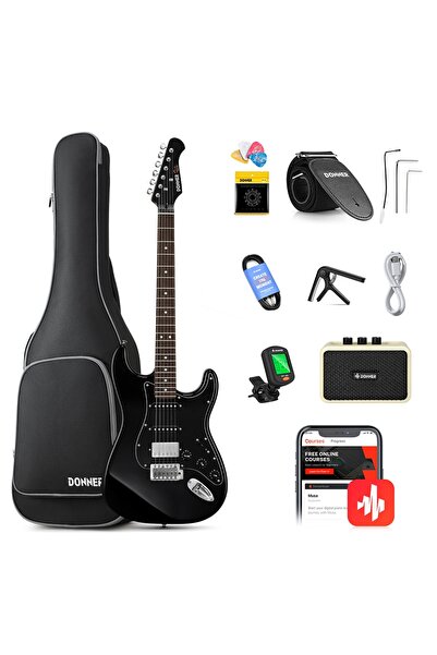 Donner DST Seeker Deluxe Amfili Elektro Gitar Seti (Siyah)