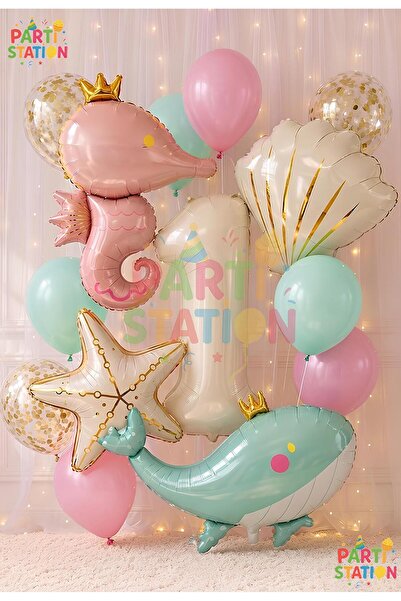 Parti Station Mermaid Concept Balloon Set 1 Year Old - 15 Piece Extra Large S...