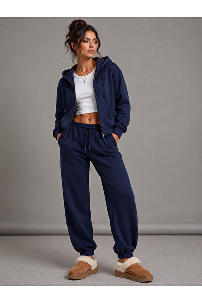 Shine Stone Women's Oversize Hooded Zip-Up Tracksuit Set – Sweatshirt & Jogge...