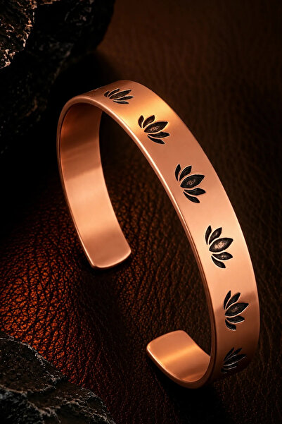 OSMANLI GÜMÜŞ Women's Copper Bracelet Lotus Model Handcrafted Adjustable Copp...