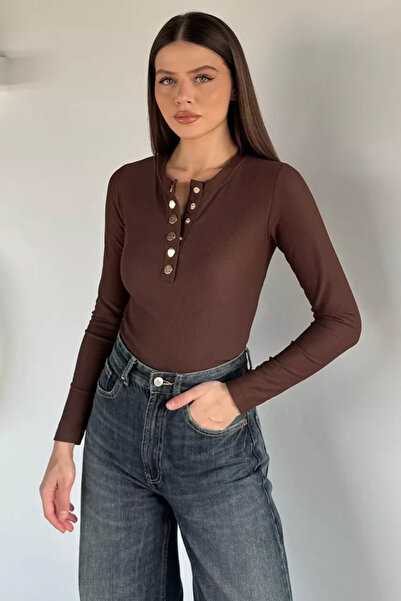 TOZLU Bluză de damă cu nasturi aurii și model cu dungi