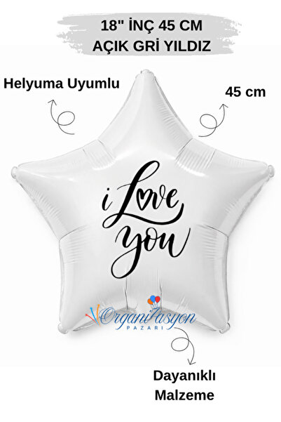 Organizasyon Pazarı 18 Inch 45 cm Foil Balloon |   I Love You Printed |   Val...