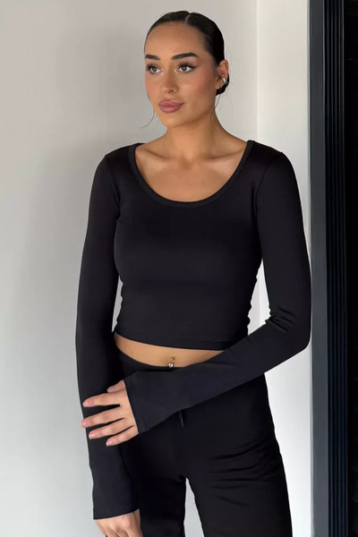 TOZLU Women's Long Sleeve Basic Lycra Slim Fit Body Blouse