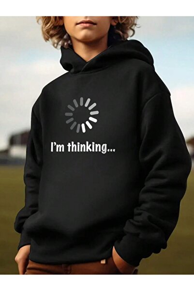 SVART WEAR Детски суичър с качулка с принт  "I'm Thinking ", от пениран памук...