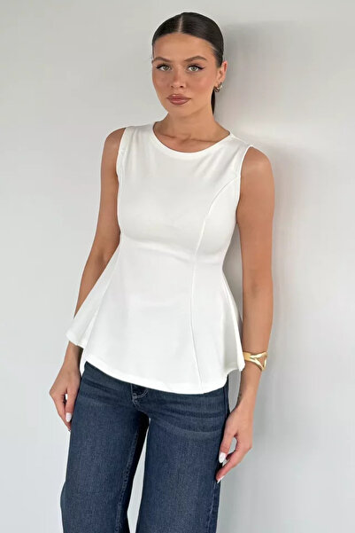 TOZLU Women's Crew Neck Volan Blouse