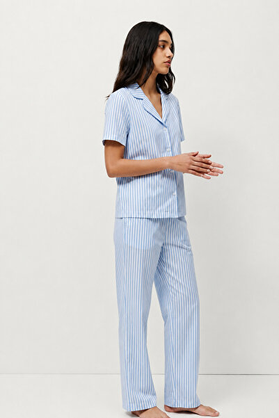 FİT WOMEN Standard Size Elasticated Blue Pajama Set