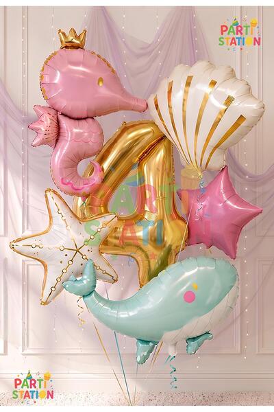 Parti Station Mermaid Themed Balloon Set 1 Year Old - 6 Pieces Extra Large Si...