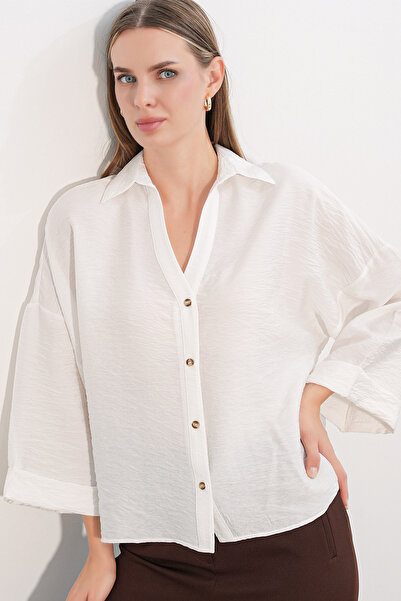 Merterium Women's Wide Sleeve Oversize Shirt 1558 - White