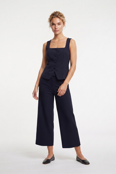 STELLA PULVIS Navy Blue Unlined Square Collar Vest