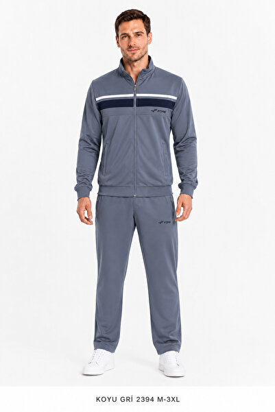 FORE SPORT Men's stand collar zippered striped raschel tracksuit set 2394