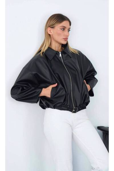 FEMİNEER.com ZR Siyah Deri Bomber Ceket