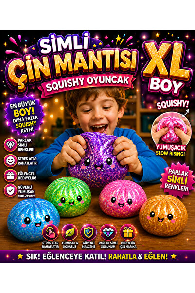 KALİA HOME Simli Çin Mantısı Squishy Dumbling XL Boyut, Slime, Sukuşi