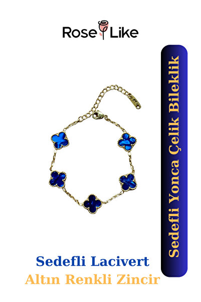 RoseLike Leaf Steel Bracelet *- Pearlescent Navy Blue - Gold Color Chain