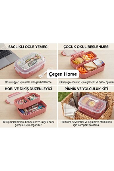 ÇEÇEN HOME Two-Tier Bento Lunch Box - Leak-Proof Compartmentalized Container ...