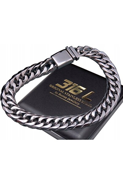 Boston Jewellery Brățară groasă argintie pentru bărbați, tip PANCERKA, din oț...