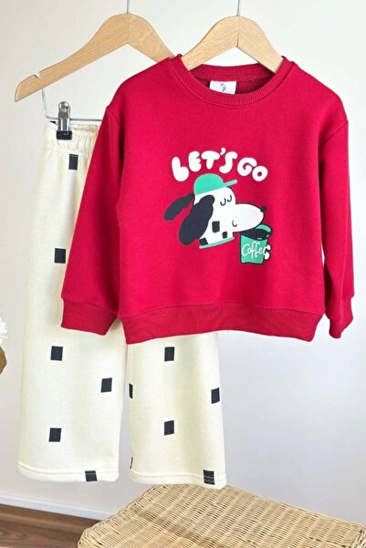 NOBLEKIDS Children's Back-Printed Sweatshirt and Sweatpants Set Red