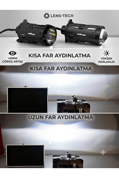 FORTİCO H4 mercekli 60W 23.000 Lümen PRIMPARAGON Mercekli LED Xenon Far Ampulü – Projektör Lens LED Far, Yüksek Performanslı Güçlü Beyaz Işık