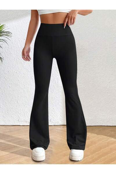 SANTAMİLA Black Flared Leg High Waist Tightening Leggings