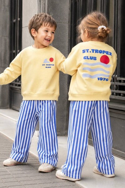 NOBLEKIDS Children's Printed Sweatshirt and Striped Tracksuit Set Yellow