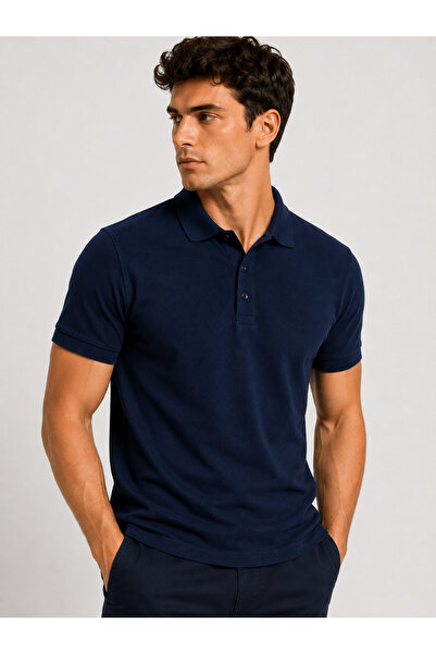 BRZ COLLECTION Men's Polo Neck T-Shirt Navy Blue