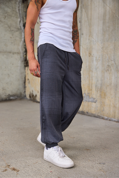 Superbluemexico Men's Ribbed Cuff Loose Baggy Trousers