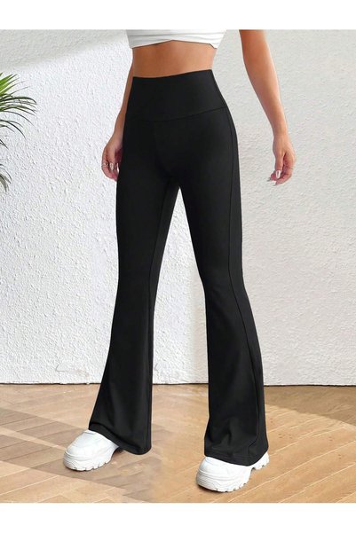 SANTAMİLA Black Flared Leg High Waist Tightening Leggings