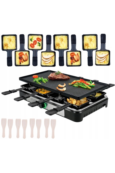 adler Grătar electric raclette mare pentru 8 persoane, set cu spatulă și cleș...